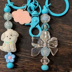 Source Unknown Blue Puppy & Clear Bow Kids Keychain Set